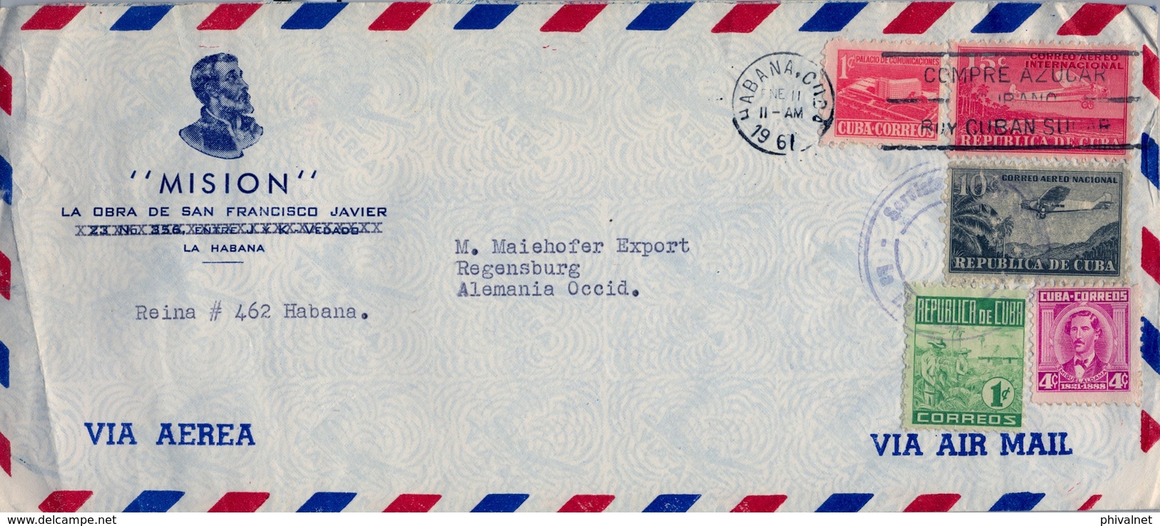 1961 CUBA  . SOBRE CIRCULADO , LA HABANA - REGENSBURG , CORREO AÉREO , MISIÓN - LA OBRA DE SAN FRANCISCO JAVIER - Lettres & Documents