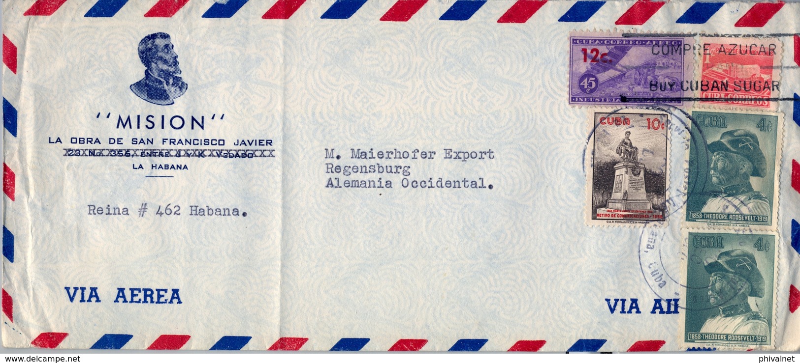 1960 CUBA  . SOBRE CIRCULADO , LA HABANA - REGENSBURG , CORREO AÉREO , MISIÓN - LA OBRA DE SAN FRANCISCO JAVIER - Storia Postale