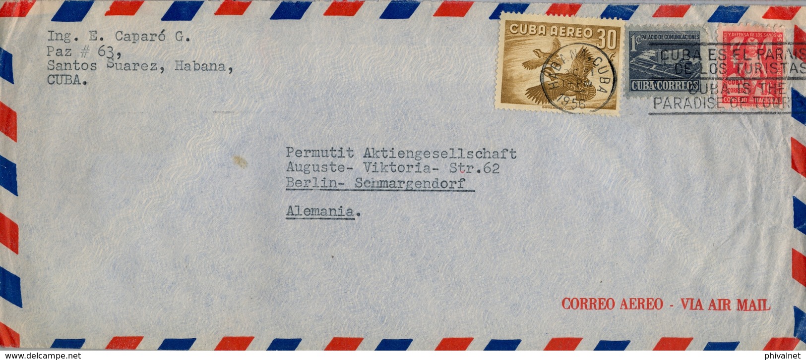 1956 CUBA  . LA HABANA - BERLIN  , SOBRE CIRCULADO , CORREO AÉREO - Storia Postale