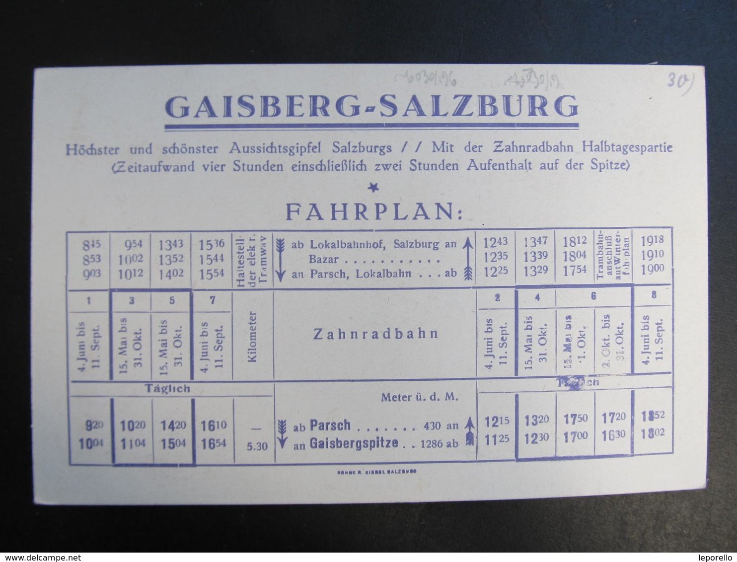 AK SALZBURG Gaisbergbahn Fahrplan Bahnhof Zahnradbahn Ca.1910 /// D*39406 - Salzburg Stadt