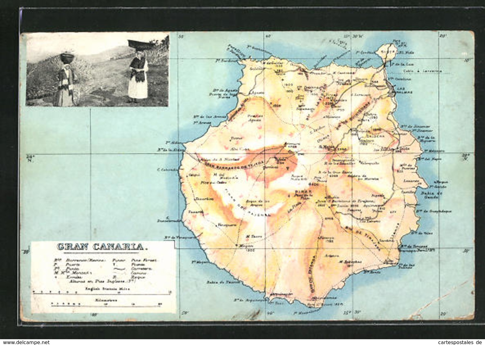 Postal Las Palmas, Gran Canaria, Trägerinnen, Landkarte - Gran Canaria