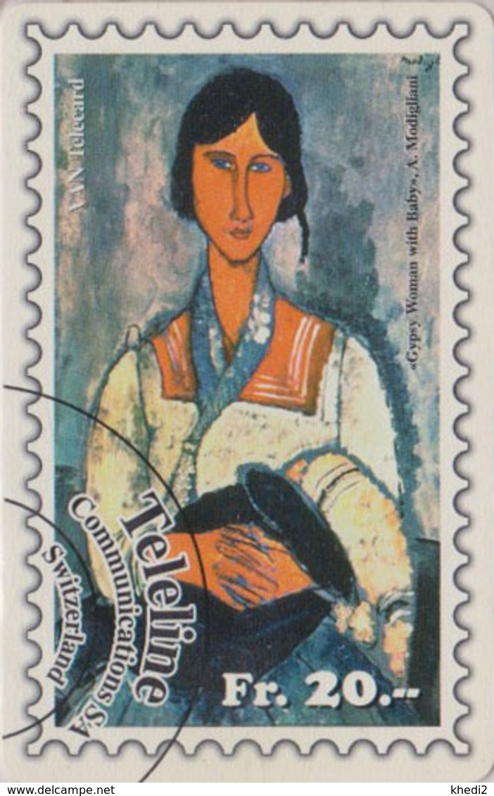 Télécarte Suisse Teleline - PEINTURE ITALIE - MODIGLIANI Sur TIMBRE - PAINTING On STAMP Phonecard - BRIEFMARKE - 160 - Peinture