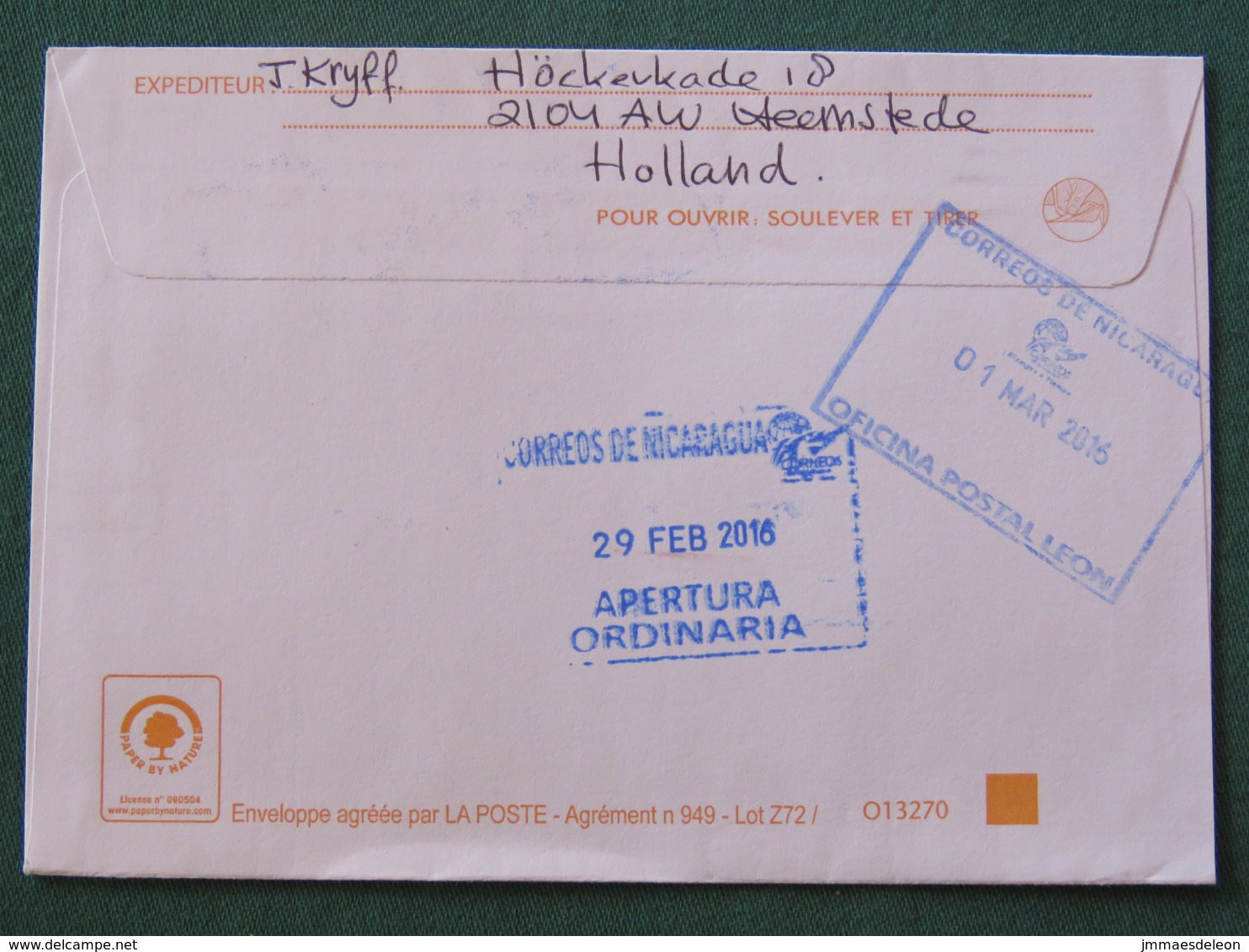 Netherlands 2016 Cover To Nicaragua - King - Briefe U. Dokumente