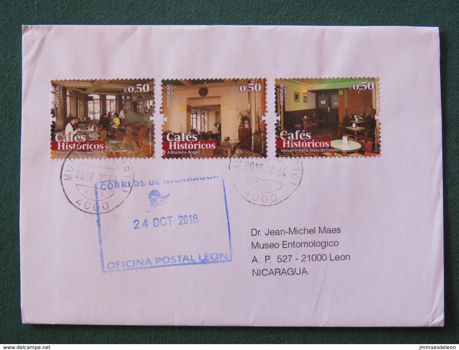 Portugal 2018 Cover To Nicaragua - Cafes Historicos - Historical Coffee - Lettres & Documents