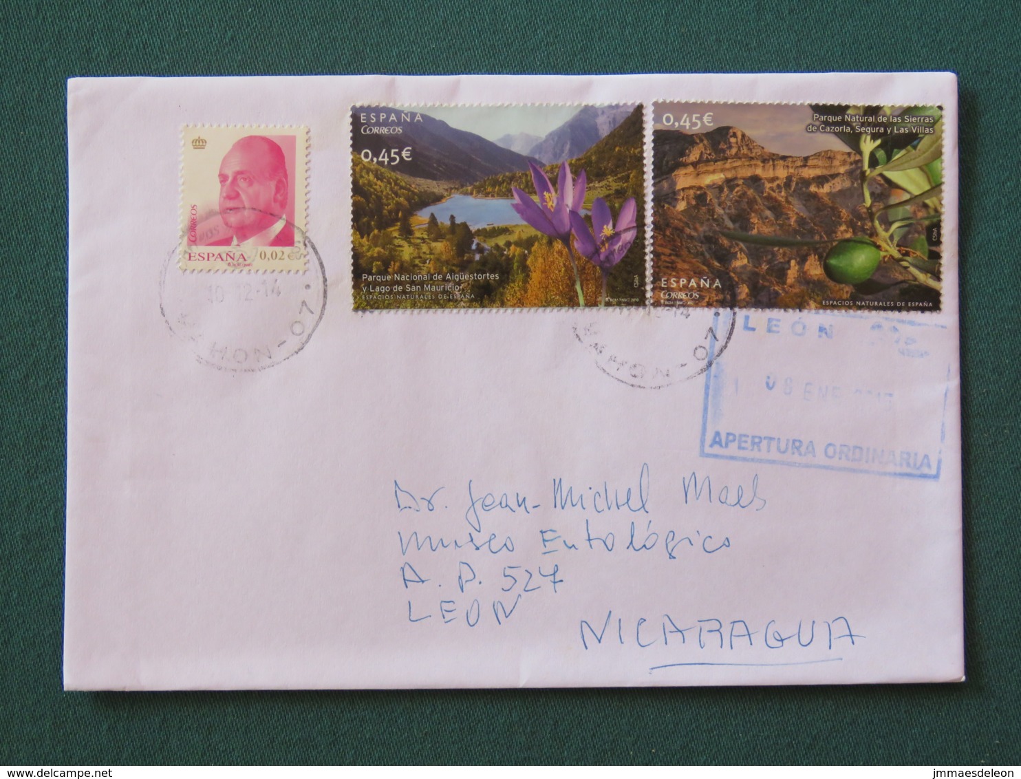 Spain 2015 Cover To Nicaragua - National Parks - `lants Flowers - King - Lettres & Documents