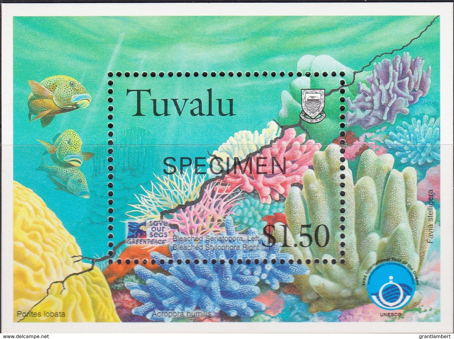 Tuvalu 1998 Greenpeace - Save Our Sease SPECIMEN Minisheet MNH - Tuvalu