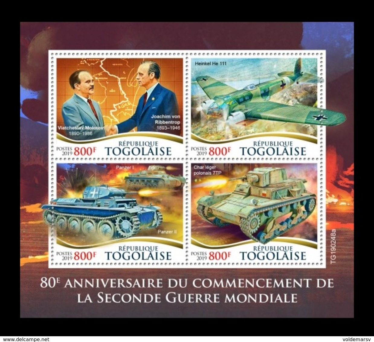 Togo 2019 Mih. 9884/87 Beginning Of World War II. Von Ribbentrop. Molotov. Planes. Tanks MNH ** - Togo (1960-...)