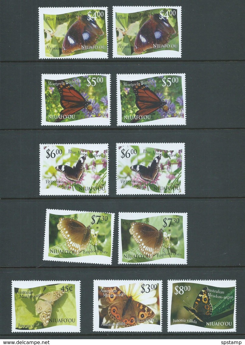 Tonga Niuafo'ou 2012 Butterfly Normal Set Of 12 + The 9 Values With Missing Or Mis-coloured L Varieties MNH - Tonga (1970-...)