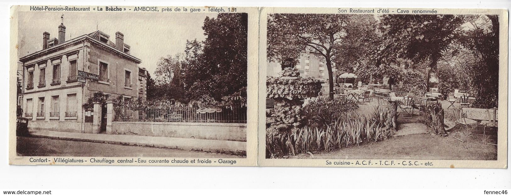 37 - Double Carte - AMBOISE - Hôtel-Pension-Restaurant "La Brèche", Près De La Gare ... (O115) - Amboise