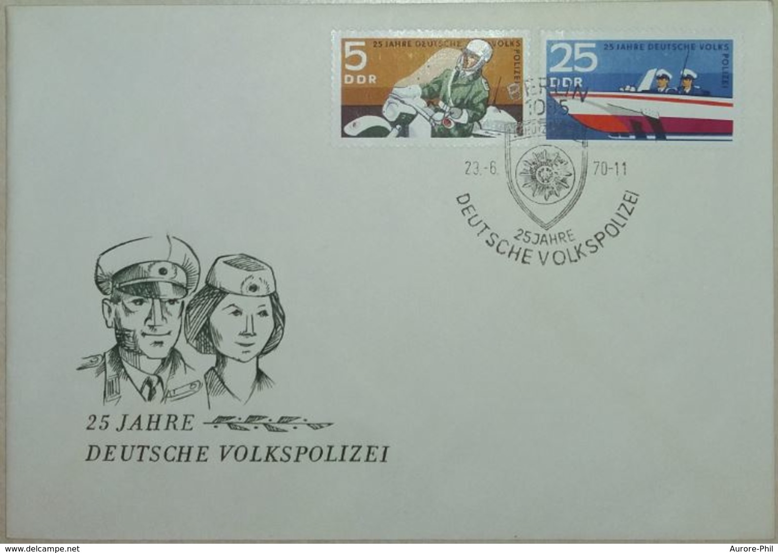 FDC 1970 Police Allemande (Moto, Bateau) - Deutsche Volkspolizei 25 Jahre - Police - Gendarmerie