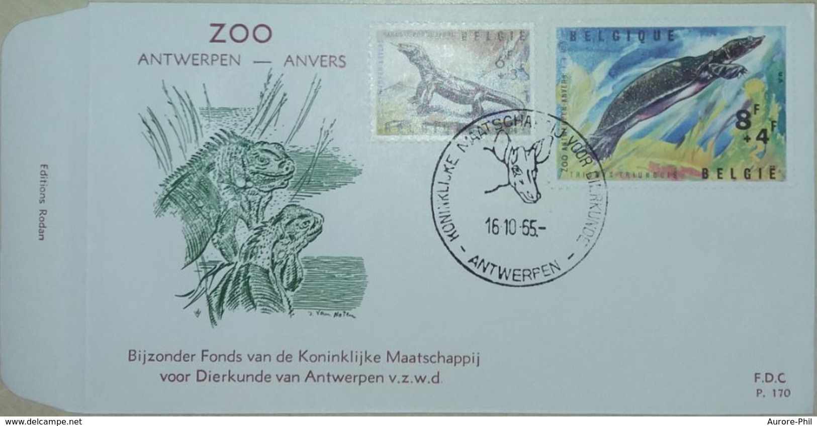 FDC Timbres 1347/1348 Belgique 1965 Varan De Komodo Et Trionyx Du Nil (Tortue) - Tortues