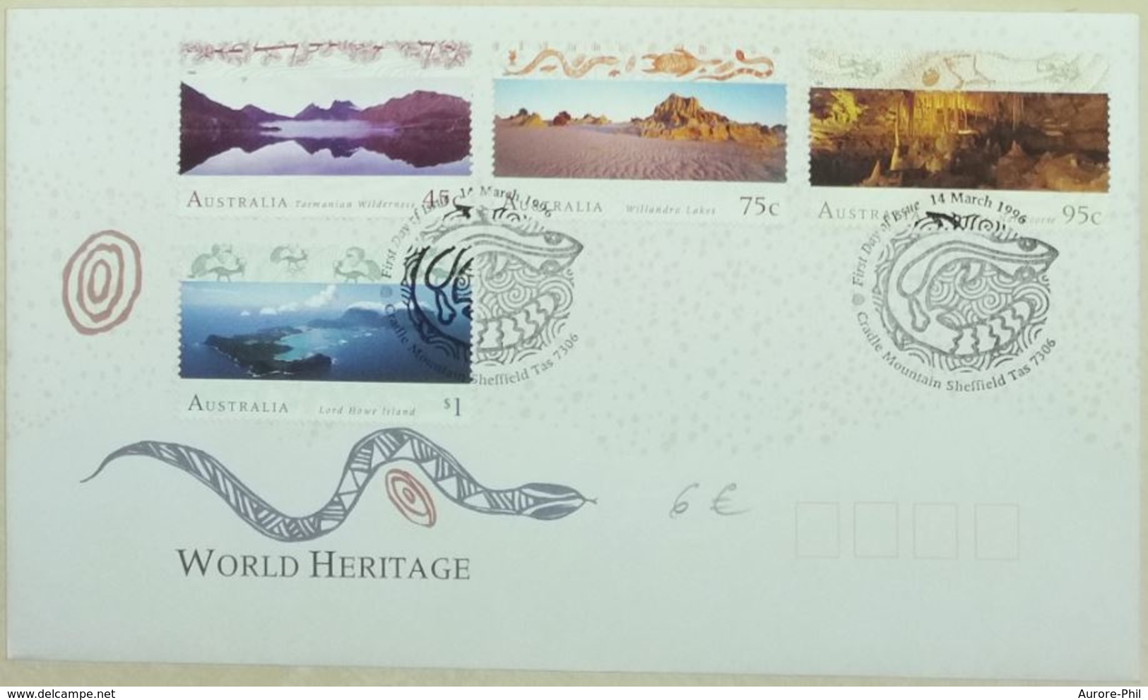 FDC Australia 1996 Reptiles Serpents (Tasmanian, Willandra, Naracoorte Caves, Lord Howe) - Serpents