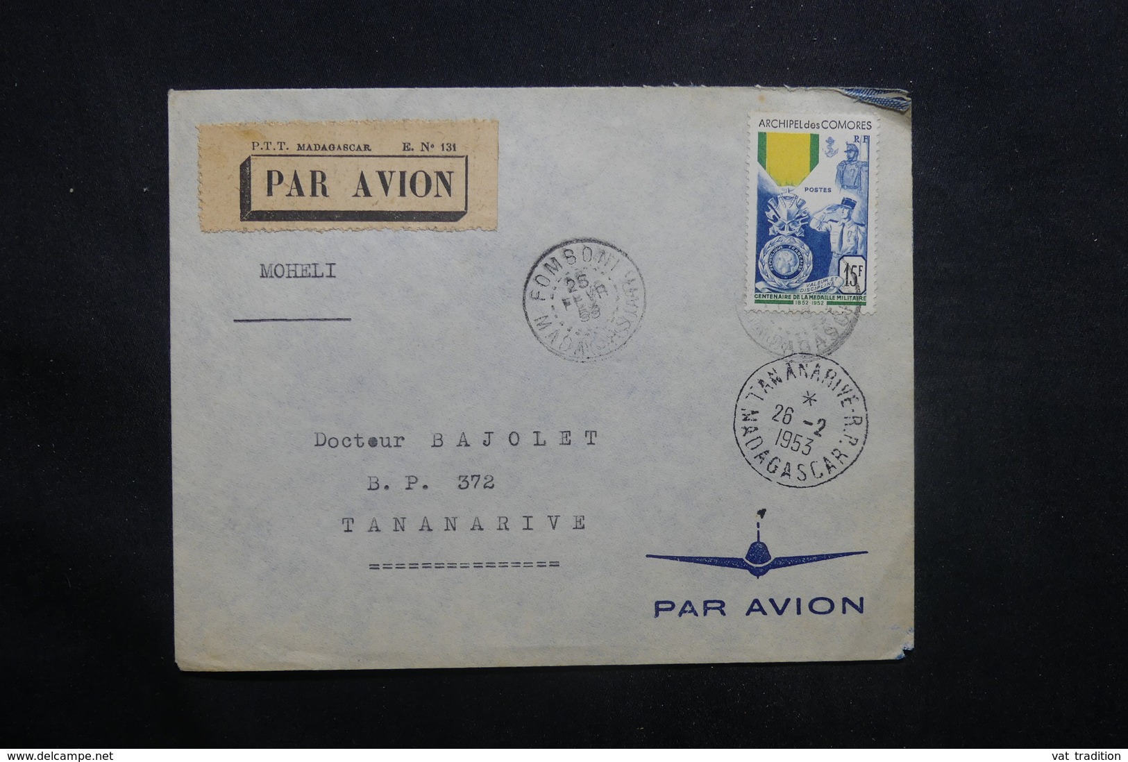 MADAGASCAR - Enveloppe De Fonboni Pour Tananarive Par Avion En 1953, Affranchissement Plaisant - L 37131 - Lettres & Documents