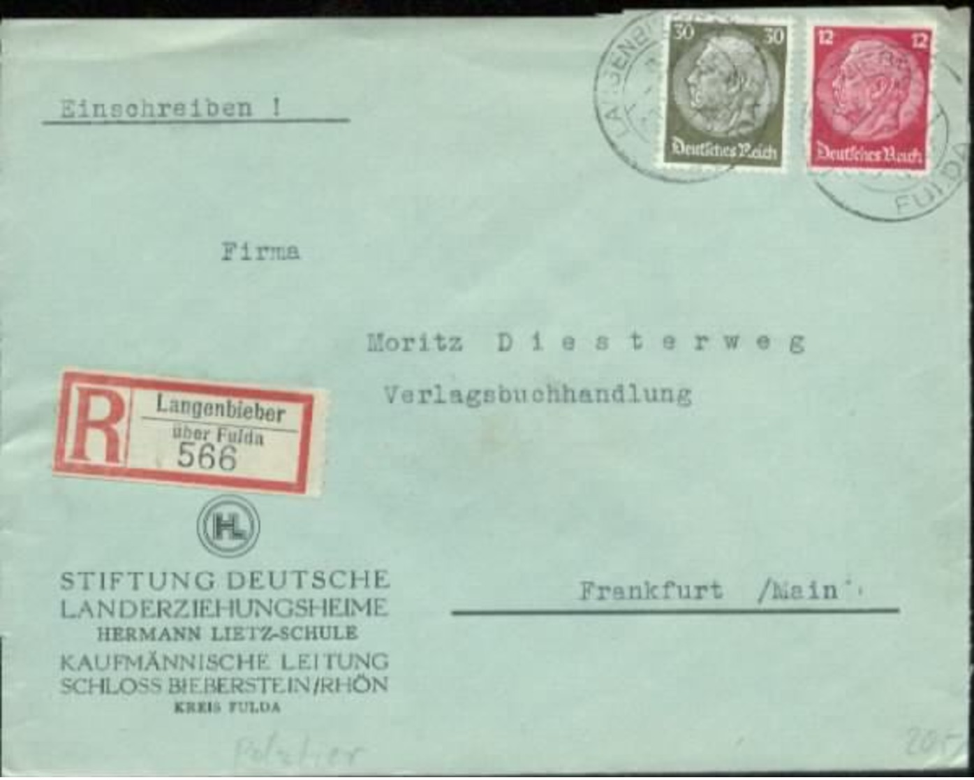 10946 DR R - Brief  Langenbieber Fulda - Frankfurt 1937 - Briefe U. Dokumente