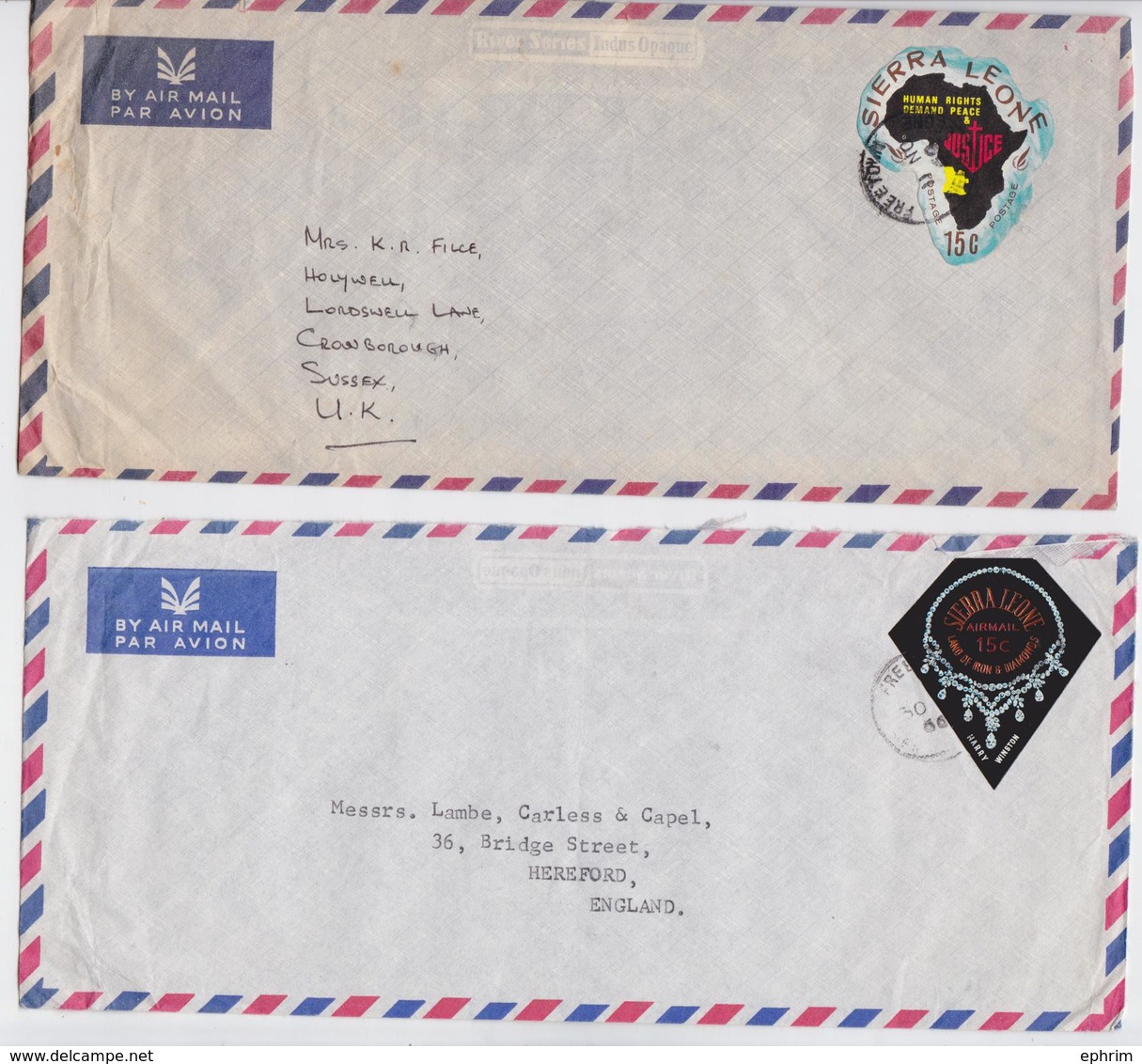 Sierra Leone - Freetown - Lot De 2 Enveloppes Timbrées - Timbre Diamant - Air Mail Cover - Diamond Stamp - Sierra Leone (1961-...)