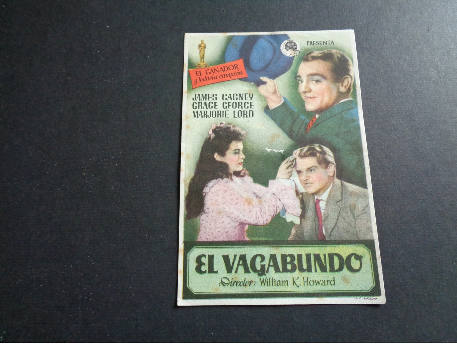 Artiste ( 244 )  Acteur - Affichette Espagnol Cinéma  Ciné Espagne  Espana : James Cagney  Grace George - Publicidad