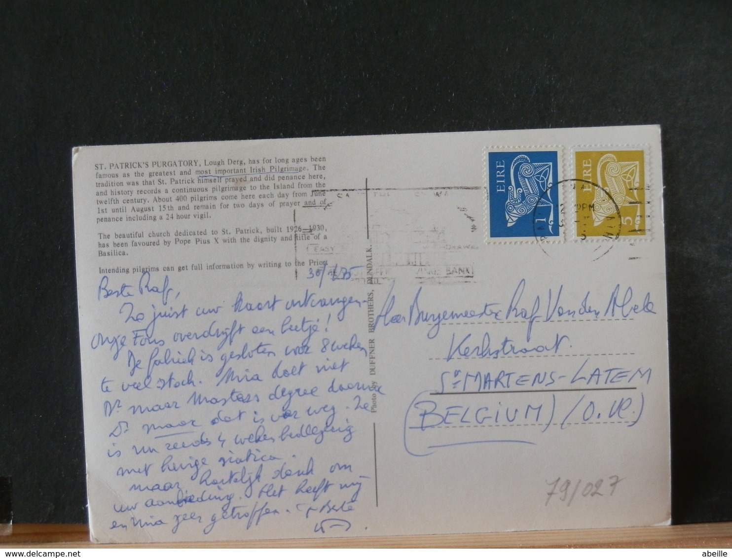79/027A   CP EIRE POUR LA BELG.  1975 - Briefe U. Dokumente