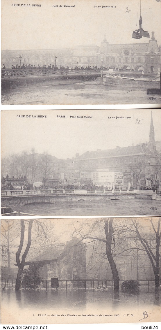 BE17- PARIS INONDATIONS 1910 LOT DE 5 CPA PETIT PRIX  JARDIN DES PLANTES PONT ST MICHEL CARROUSSEL ALMA - Paris Flood, 1910