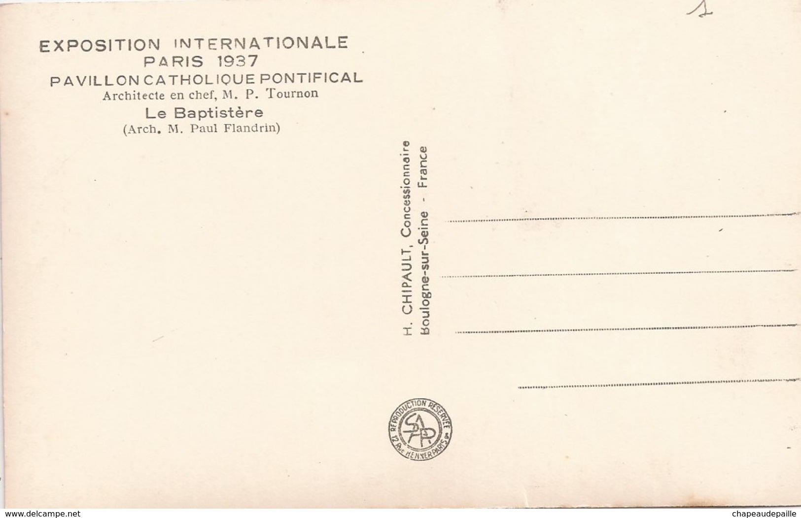 Exposition Internationalz Paris 1937 - Pavillon Catholique Pontifical - Le Baptisère - Expositions