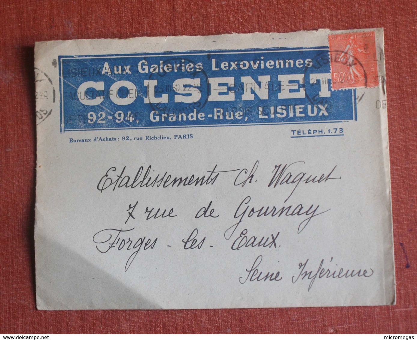 LISIEUX - Galeries Lexoviennes F. Colsenet - Correspondance Commerciale Sous Enveloppe - 1900 – 1949