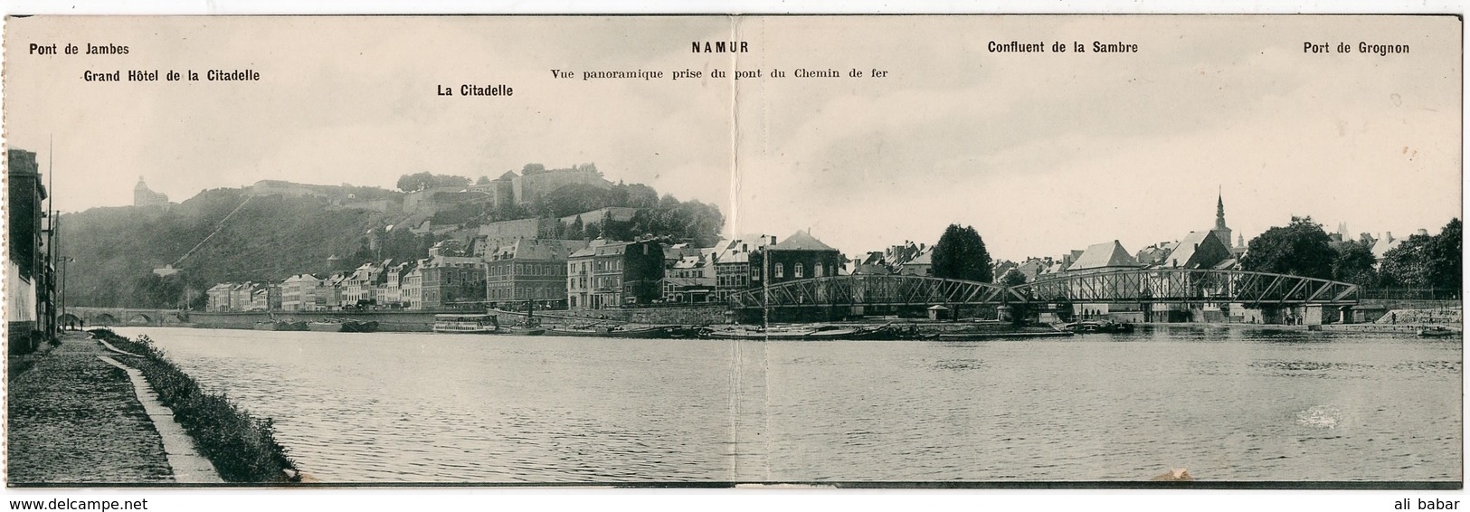 Namur : Carte Panoramique Double Format : Vue Panoramique Prise Du Pont De Chemin De Fer (Editeur Bloc-Terpi, N°1) - Namur