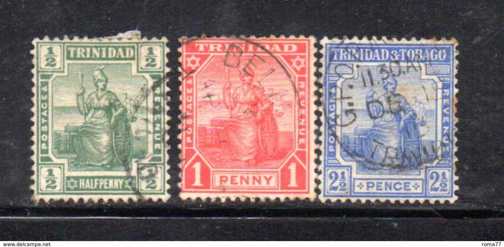 APR192 - TRINIDAD TOBAGO 1909 , Serie Yvert N. 75/77  Usato  (2380A) . - Trindad & Tobago (...-1961)