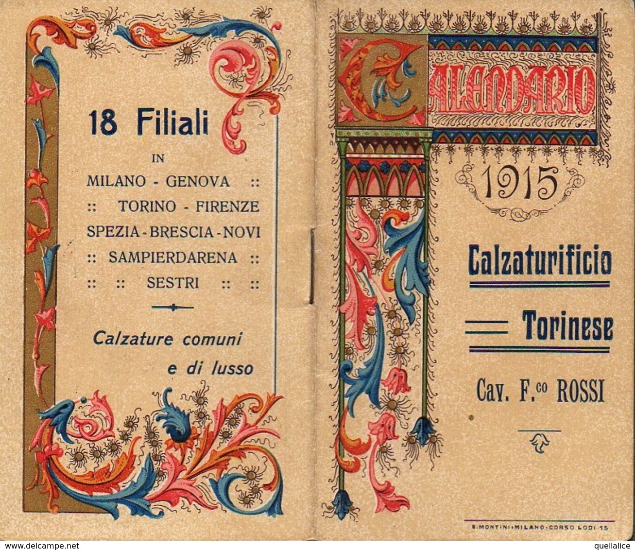 01216 "TORINO - CALZATURIFICIO CAV. F.CO ROSSI - 1915 - CALENDARIETTO DECORATO" - Small : 1901-20