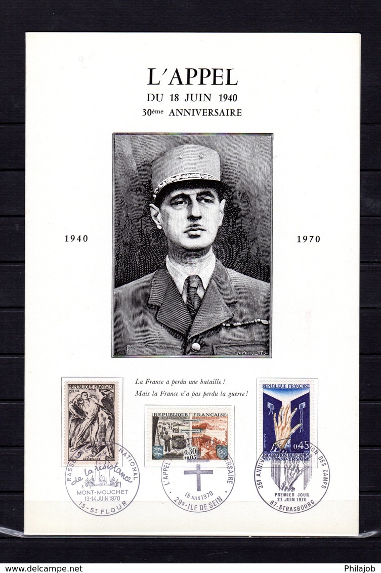 Rareté " HOMMAGE A DE GAULLE : 30 ANS DE L'APPEL DU 18 JUIN 1940 " Sur Encart 4 Pages N°té. Parfait état Voir Les Scans - De Gaulle (General)