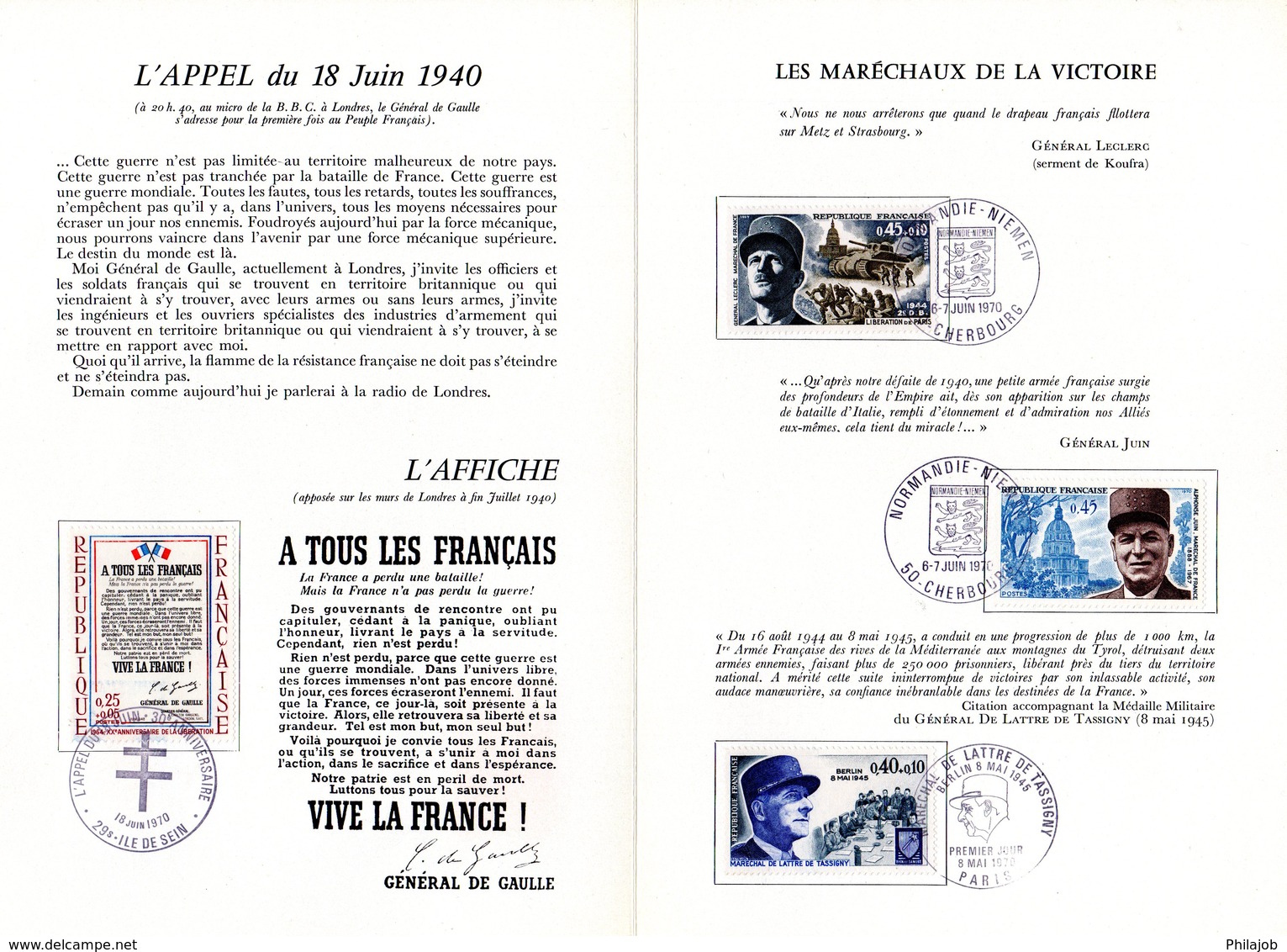 Rareté " HOMMAGE A DE GAULLE : 30 ANS DE L'APPEL DU 18 JUIN 1940 " Sur Encart 4 Pages N°té. Parfait état Voir Les Scans - De Gaulle (Général)