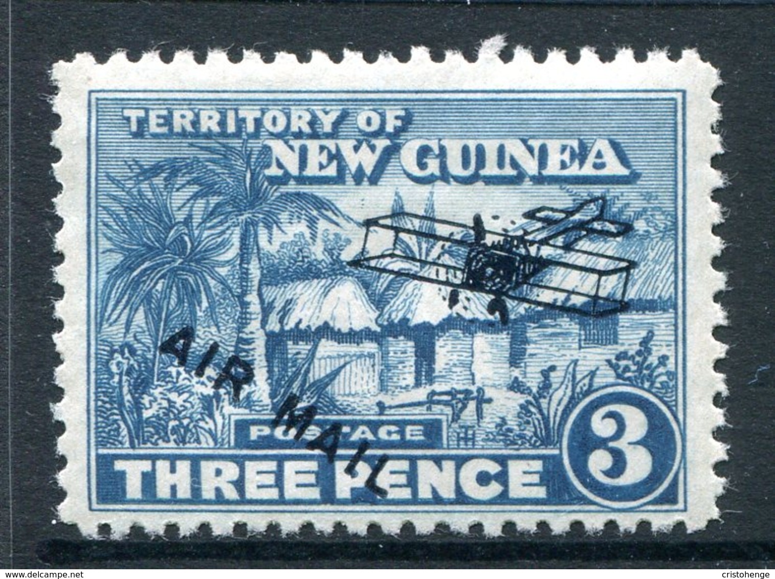 New Guinea 1931 Huts - Air - 3d Blue HM (SG 141) - Papua-Neuguinea
