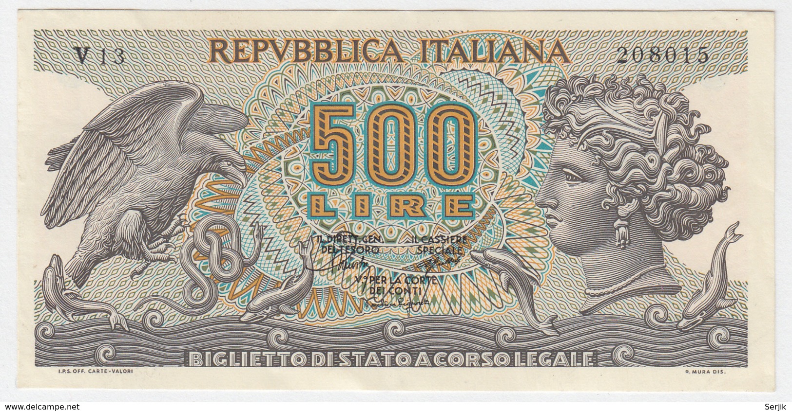 Italy 500 Lire 1966 ,  1967 XF Pick 93a - 500 Lire