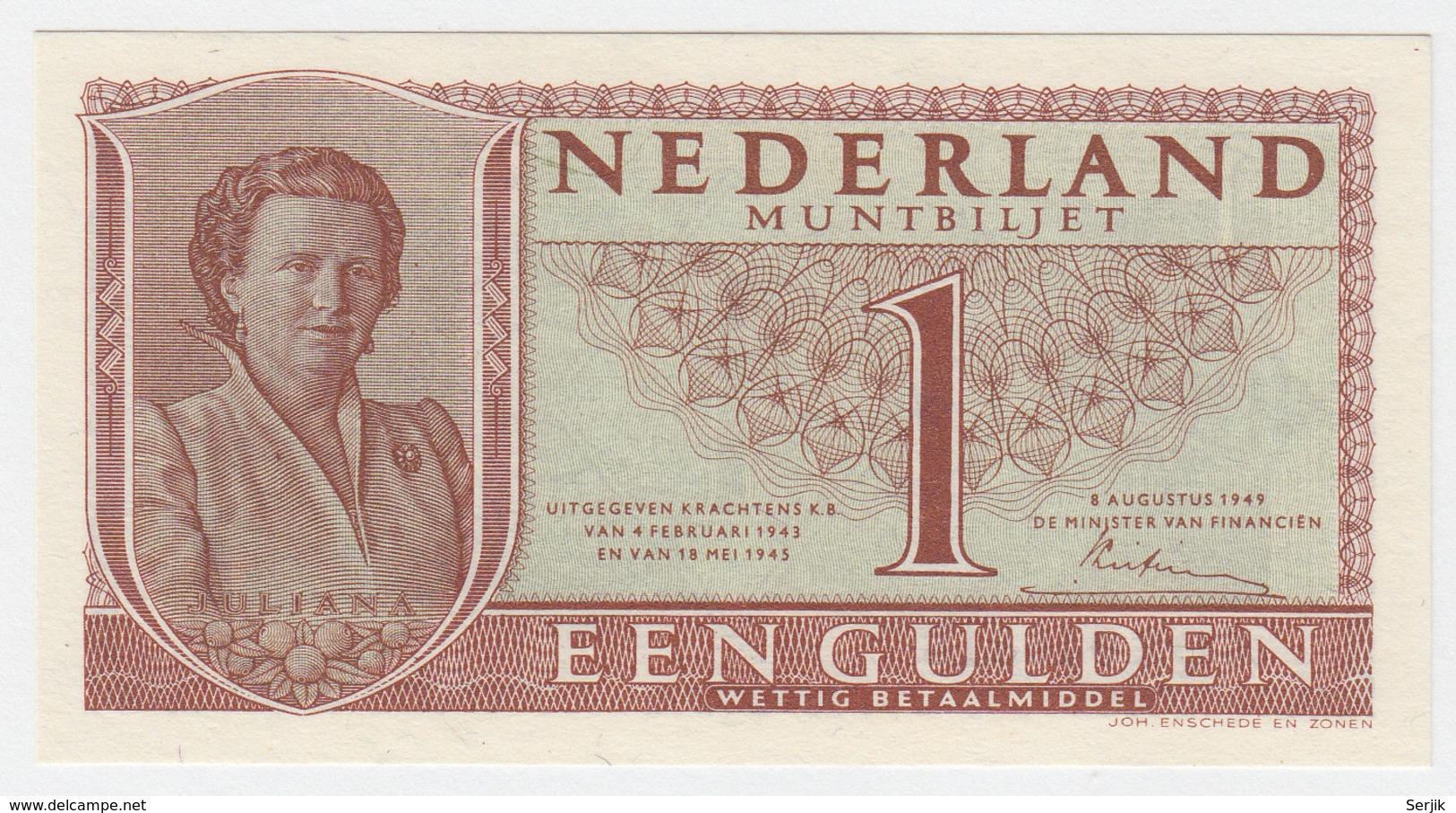 NETHERLANDS 1 GULDEN 1949 UNC NEUF Pick 72 - 1 Gulden