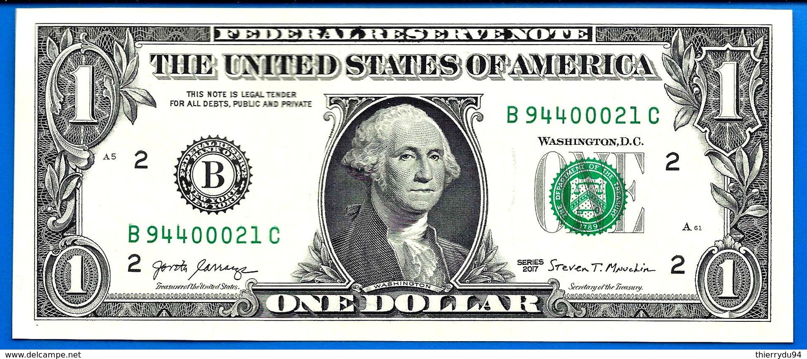 USA 1 Dollar 2017 NEUF UNC Mint New York B2 Suffixe C United States America Etats Unis Dollars Paypal OK - Federal Reserve Notes (1928-...)