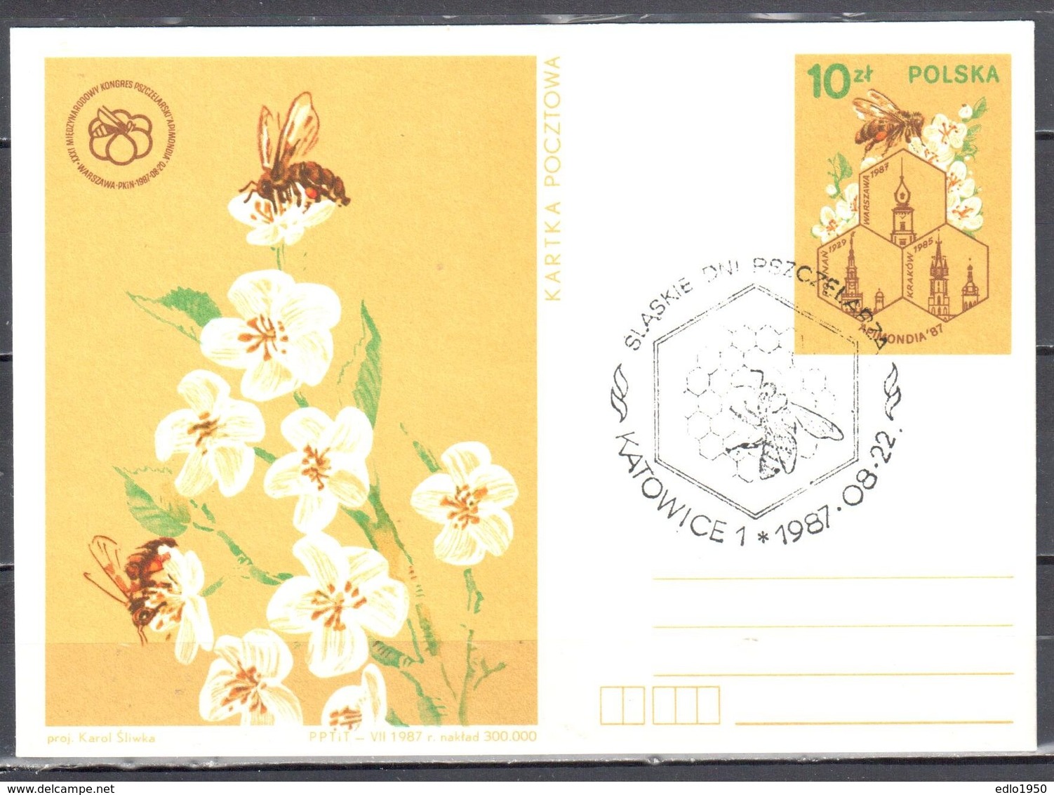 Poland 1987 - Inter. Beekeeping Congress - Bees, Dzierzon - Cp 962 - Postcard - Special Postmark - Stamped Stationery