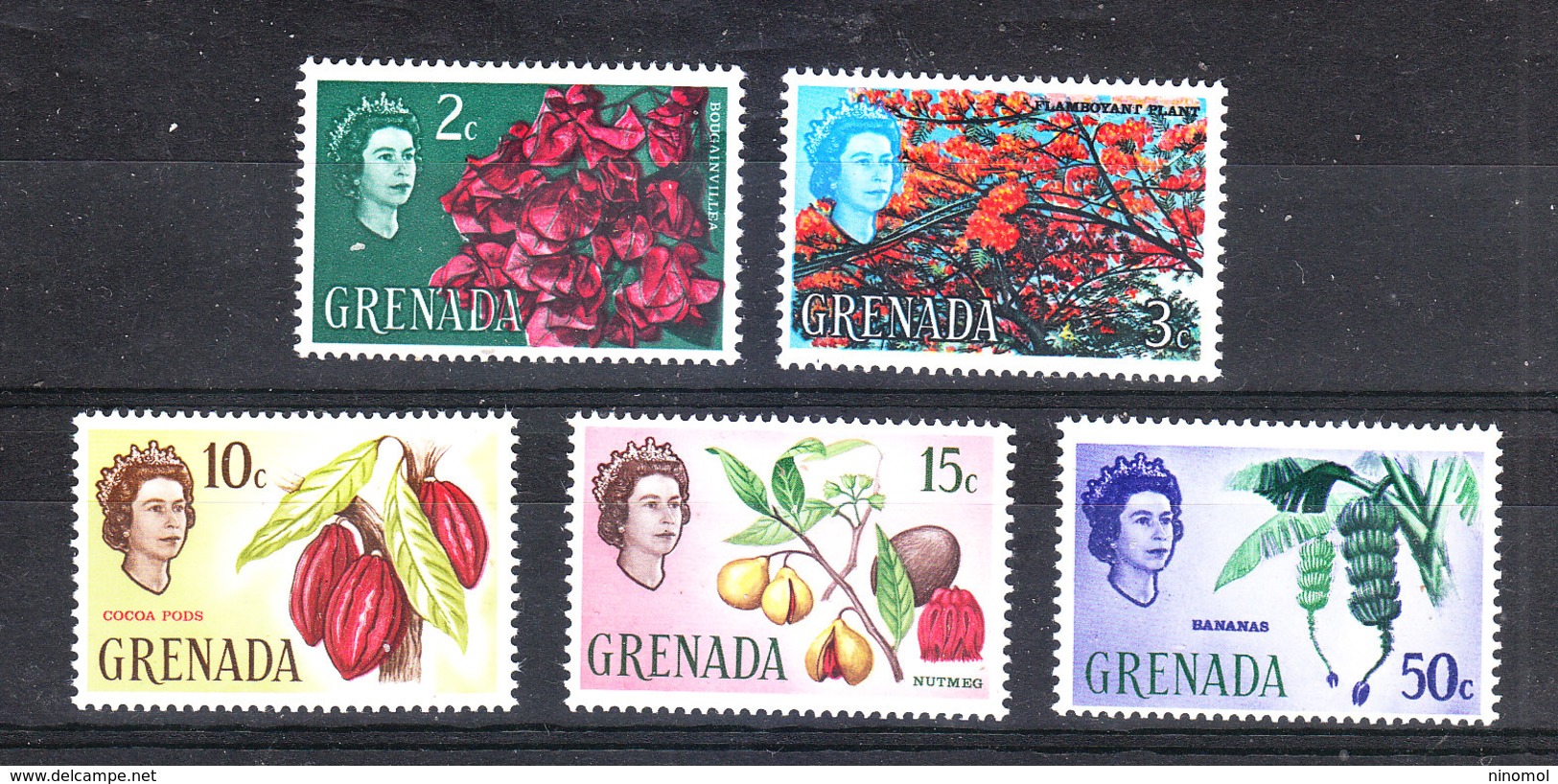 Grenada  -  1966. Buganville,  Cacao, Noce Moscata, Banane. Bougainvillea, Cocoa Pods, Nutmeg, Bananas. MNH - Fruits