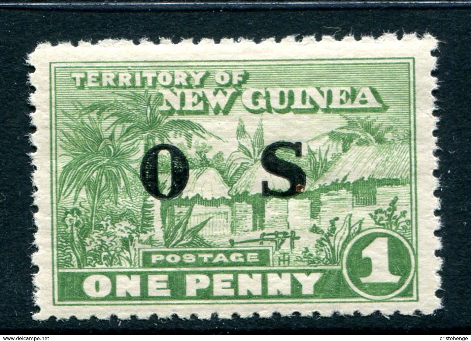 New Guinea 1925-31 Officials - Huts - 1d Green VLHM (SG O22) - Papua New Guinea