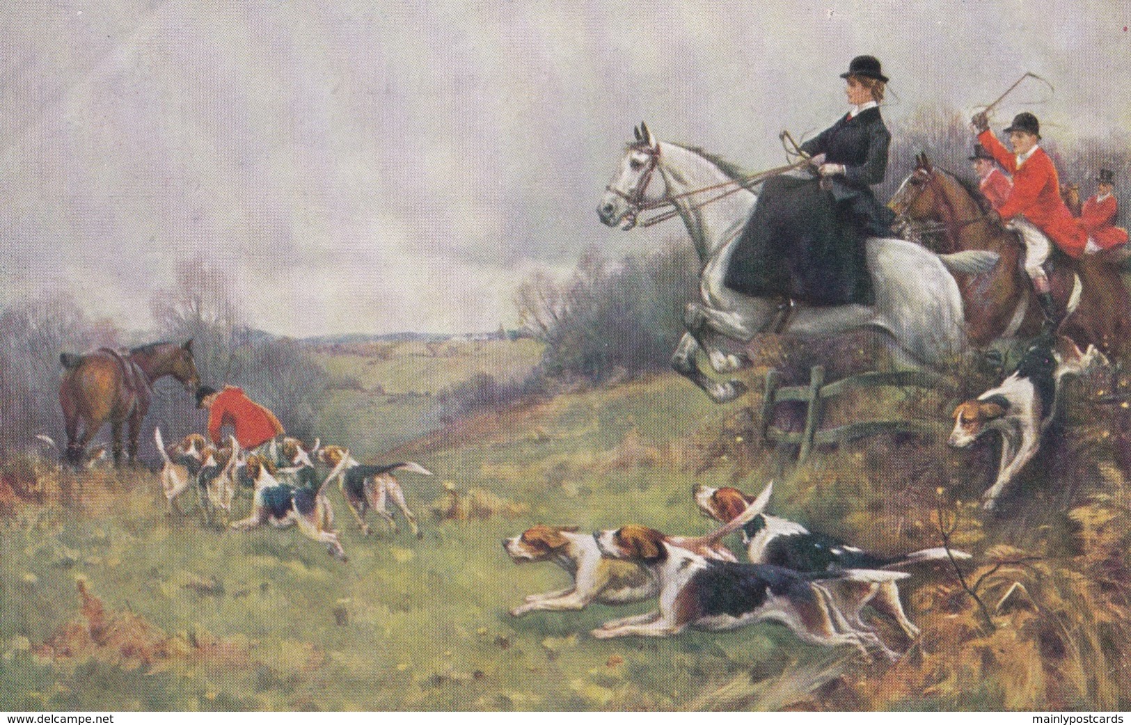 AS72 Sports - Fox Hunting - Female Rider Jumping Over A Fence - Artist Signed - Hunting