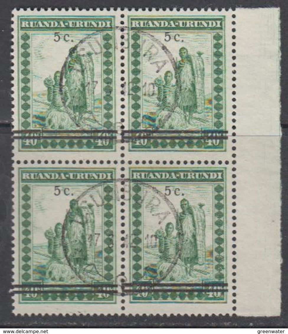 Ruanda-Urundi 1941 "Meulemans" 5c On 40c  Bl Of 4 Used (43983) Ca Usumbura - Gebruikt