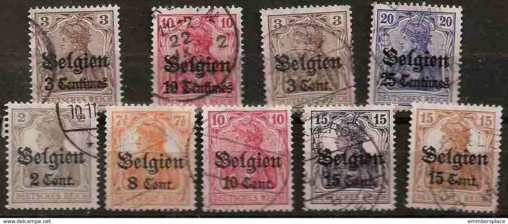 Belgium - German Occupation - 1916-8 Group Of 9 Values Used - Army: German