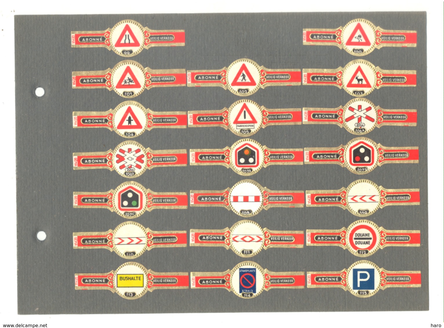 Bagues de cigares Série " Veilig verkeer ( Code de la Route) " ABONNE en néerlandais , 152 pièces