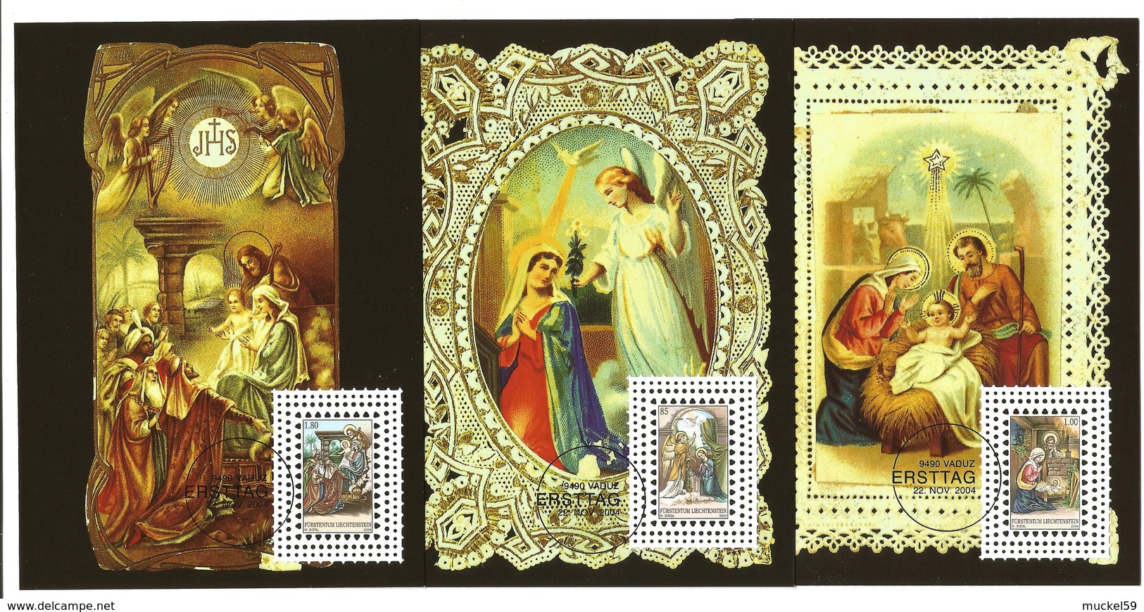 Liechtenstein 2004 Maximum Cards Maxicards (3) Christmas Andachtsbild The Annunciation, Nativity, Adoration Of The Magi - Christmas