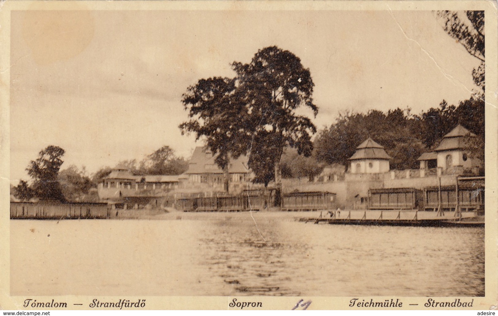 TOMALOM Strandfürdö SOPRON Teichmühle Strandbad Fotokarte Gel.1936 Sonderstempel, Transportspuren - Hongrie