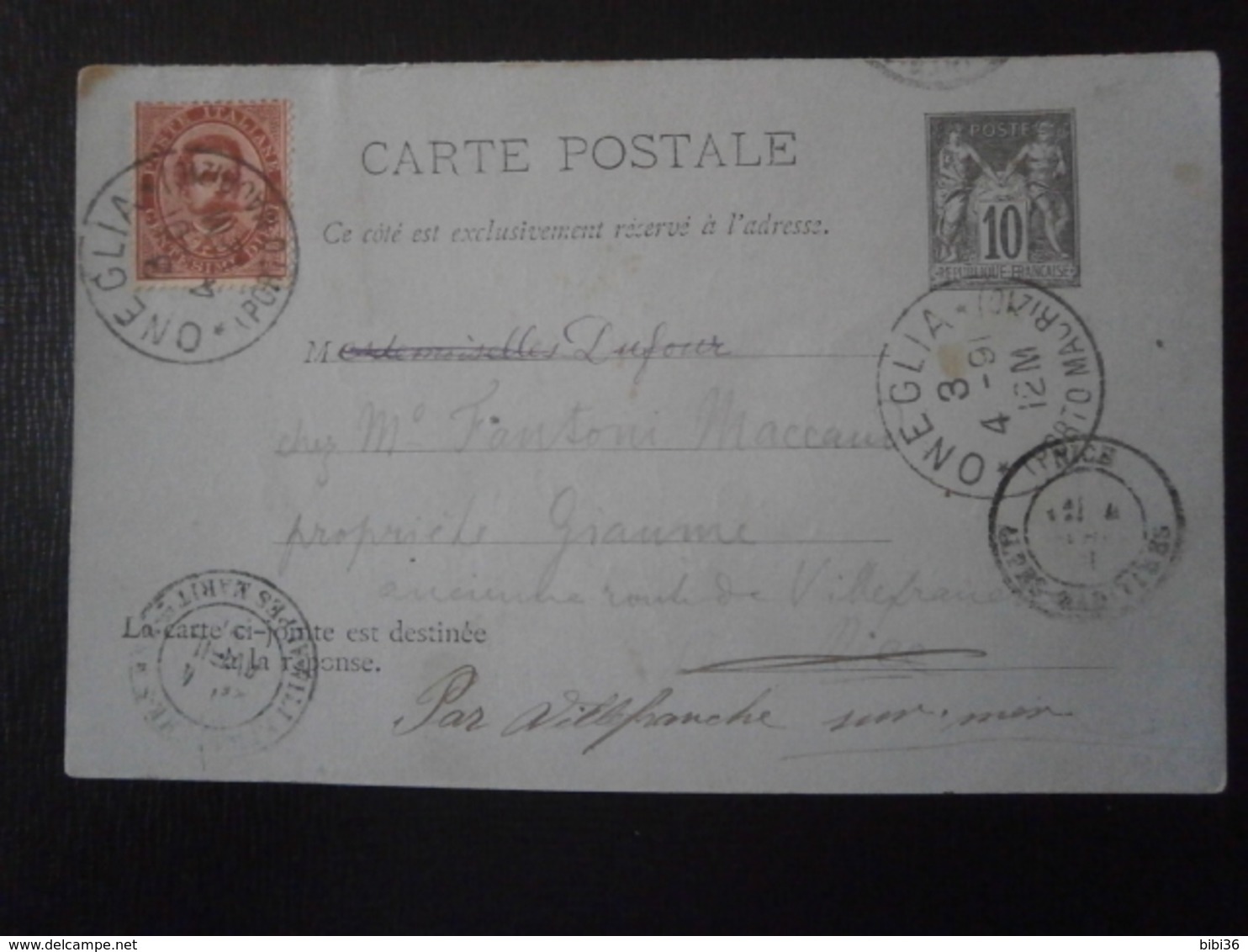 FRANCE TIMBRE SAGE ITALIE ENTIER LETTRE ENVELOPPE ENV COVER CARTE CP TARIF MIXTE CACHET ONEGLIA  PORTO MAURIZIO NICE - Cartes Postales Types Et TSC (avant 1995)