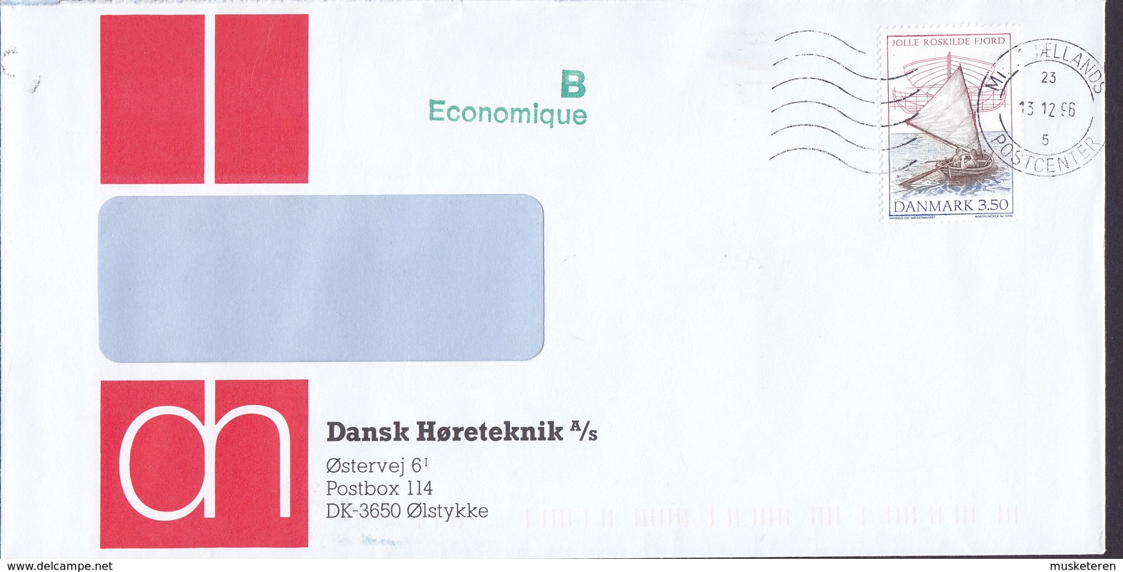 Denmark B-Economique DANSK HØRETEKNIK, Ølstykke MIDTSJÆLLANDS POSTCENTER 1996 Cover Brief Jolle Roskilde Fjord Boat - Storia Postale