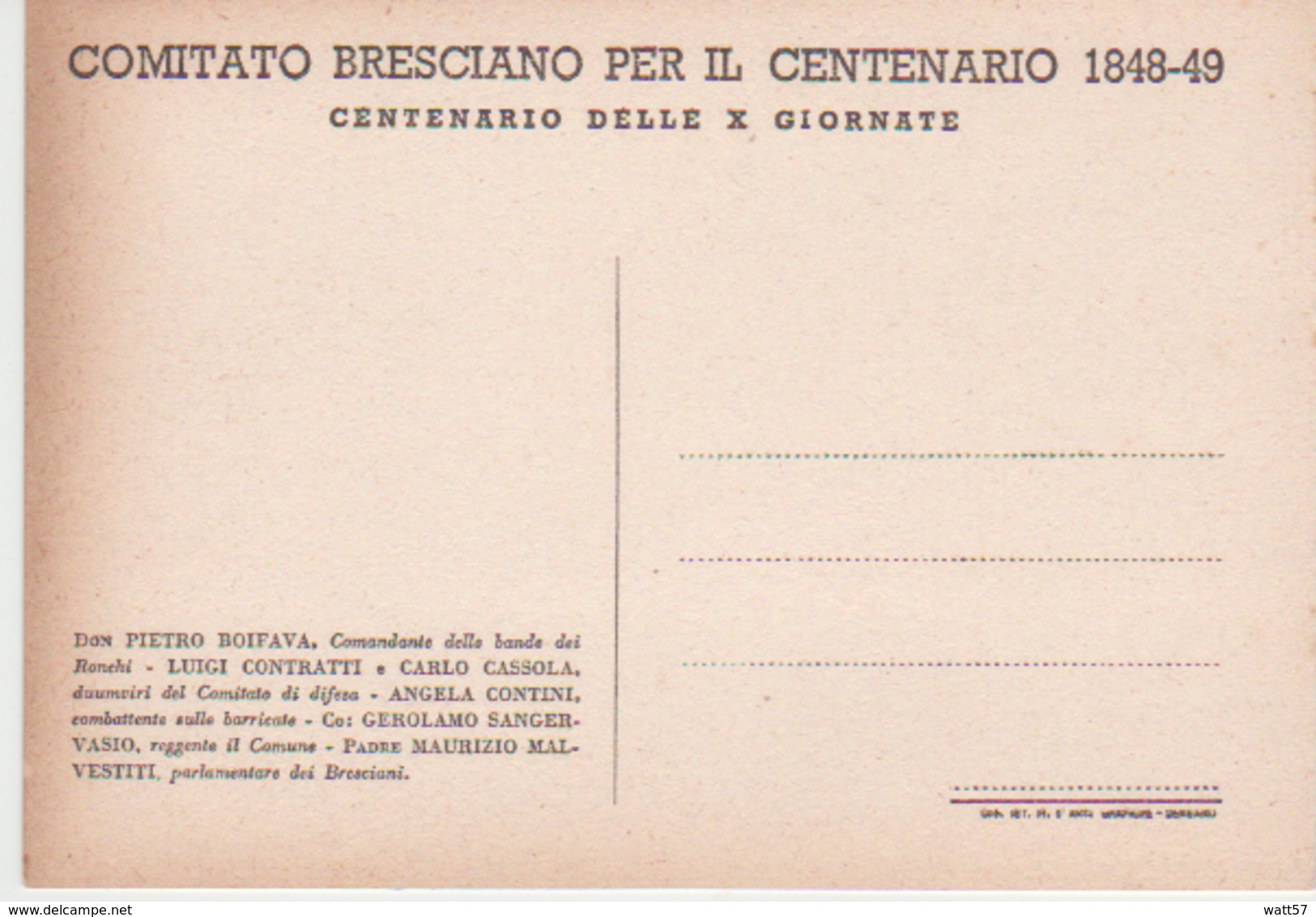 Comitato Bresciano Per Il Centenario 1848-49 - Manifestazioni