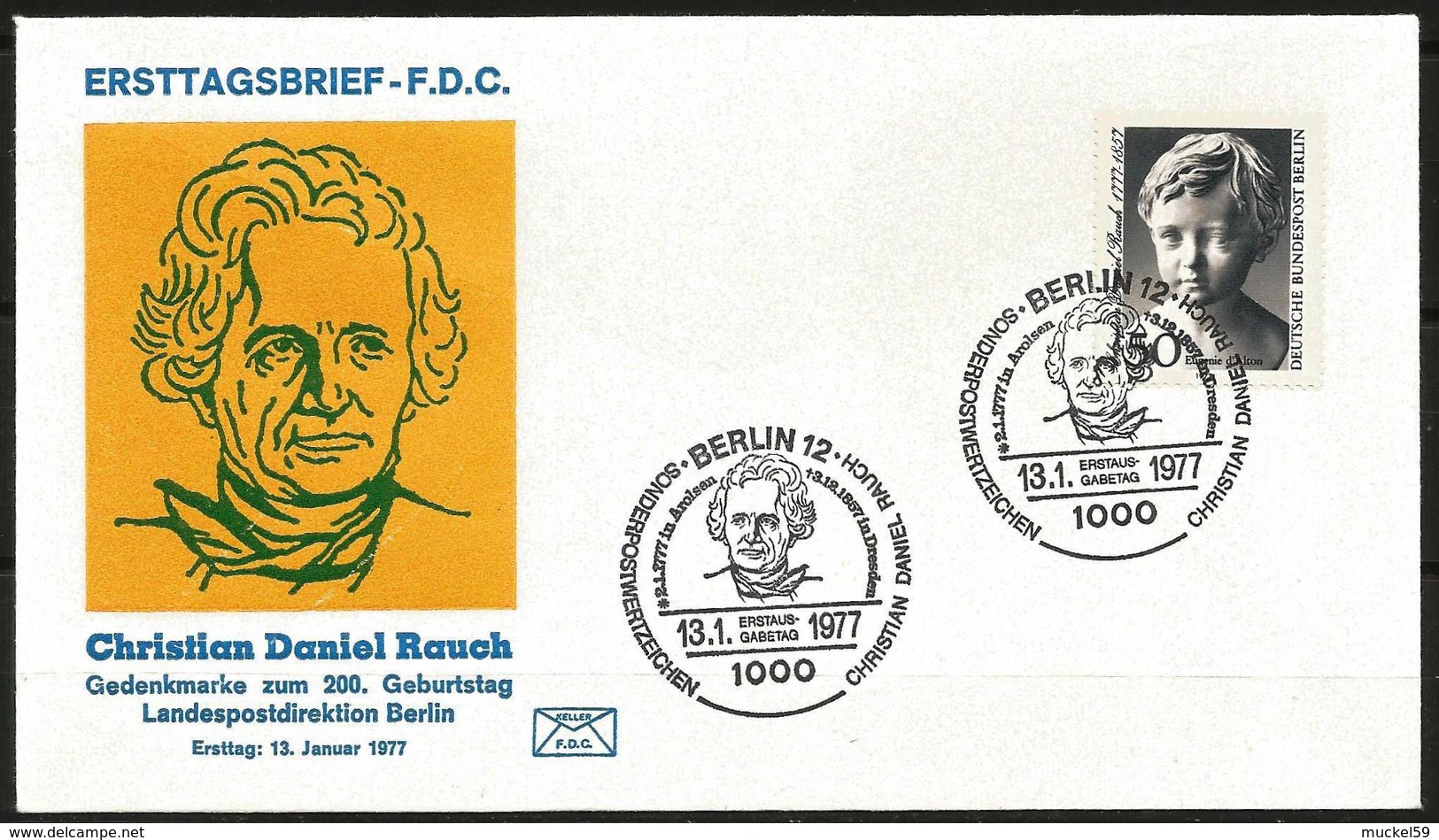 Germany Berlin FDC 1977 Art  200th Birth Anniversary Sculptor Christian Daniel Rauch "Eugenia D'Alton" - Sculpture