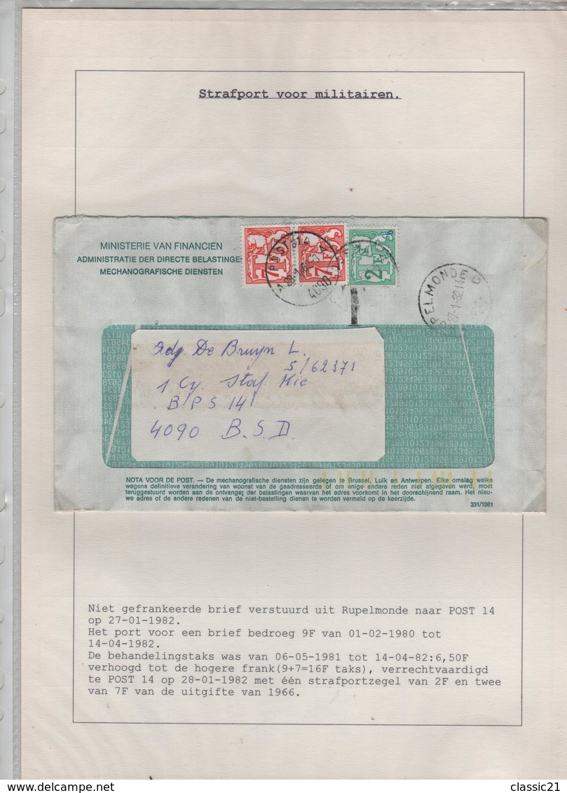 24/ Lettre Non Affranchie Ministerie Financien C.Rupelmonde 1962 Griffe T > B.P.S. 14 Taxée 16 Fr Par TTx 71(2)-67 - Lettres & Documents