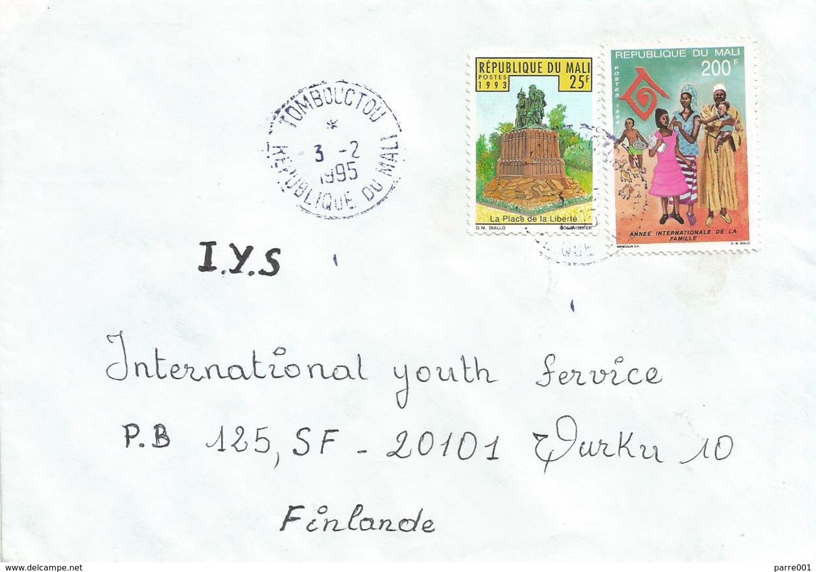 Mali 1995 Tombouctou Liberty Monument 25f Int Family Year 200f Cover - Mali (1959-...)