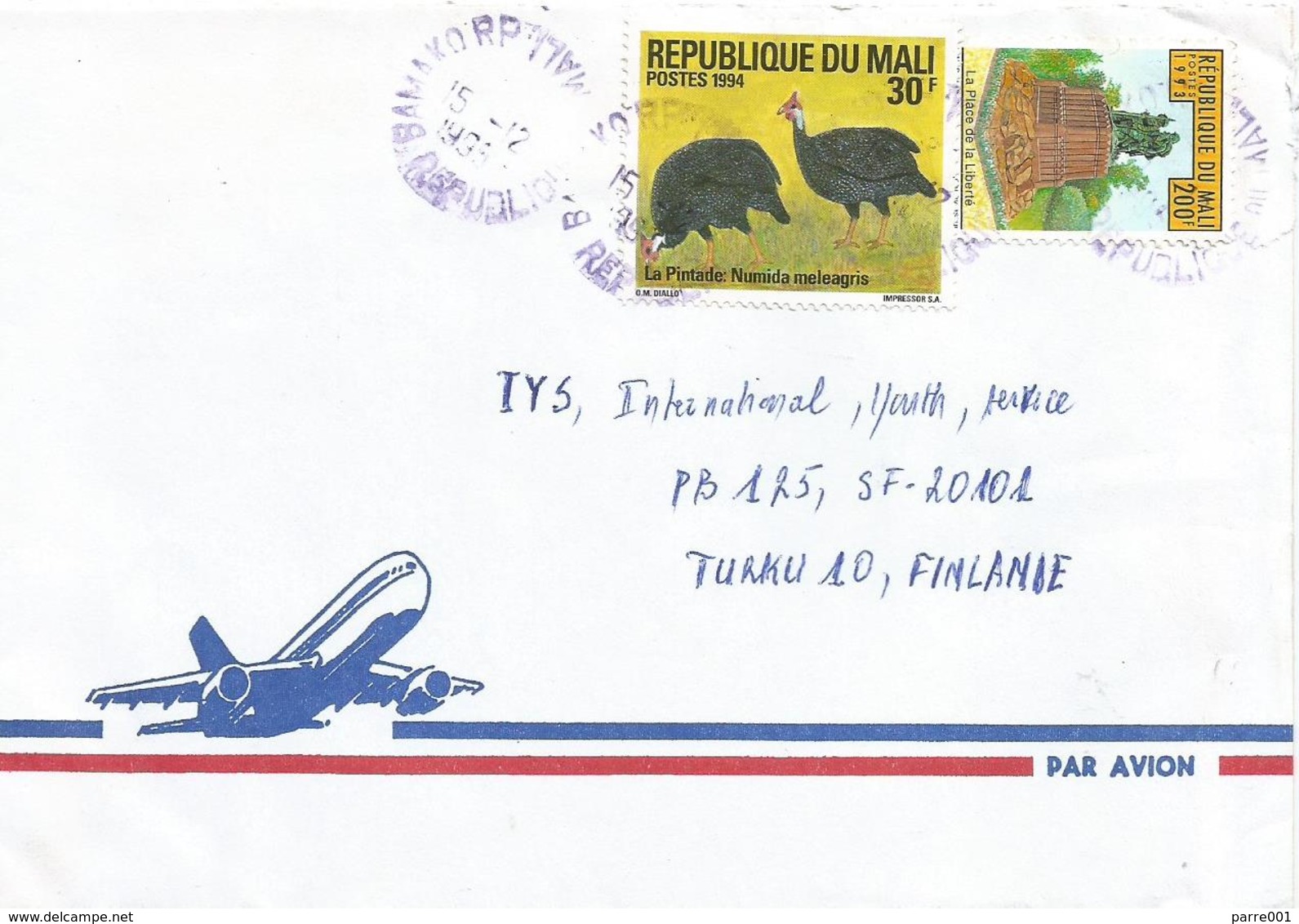 Mali 1995 Bamako Liberty Monument 200f Guineafowl Pintade Cover - Mali (1959-...)