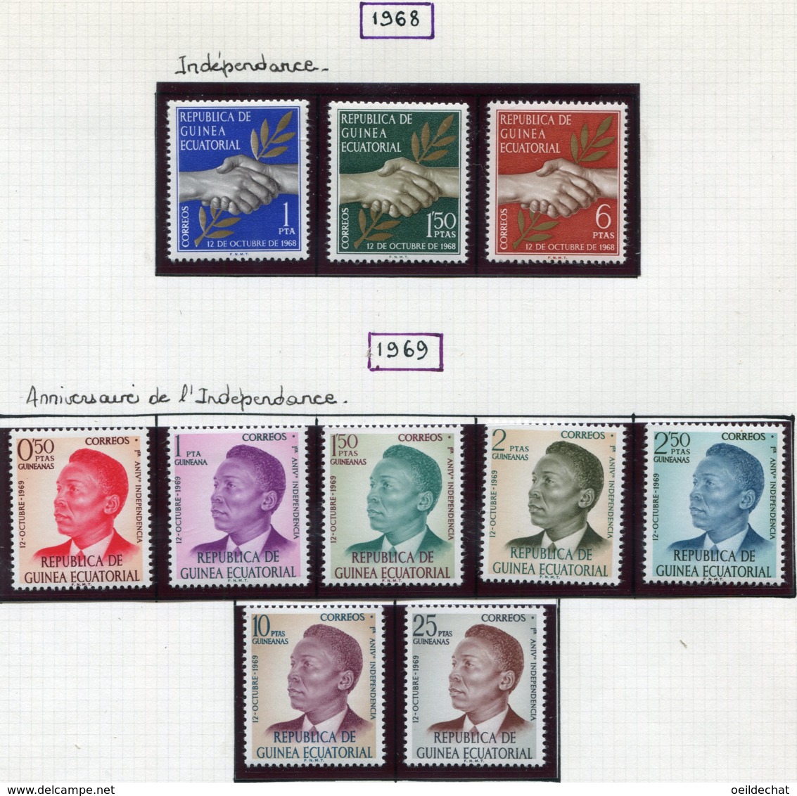 14056 GUINEE EQUATORIALE Collection Vendue Par Page N° 1/3, 4/10  */ **  1968-69   TB - Äquatorial-Guinea